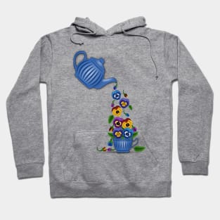 Pansies Floral Teapot Hoodie